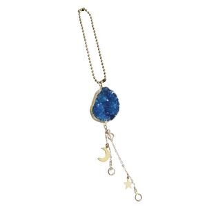 Blue Crystal Gold Celestial Light Pull Rear View Mirror Charm Moon